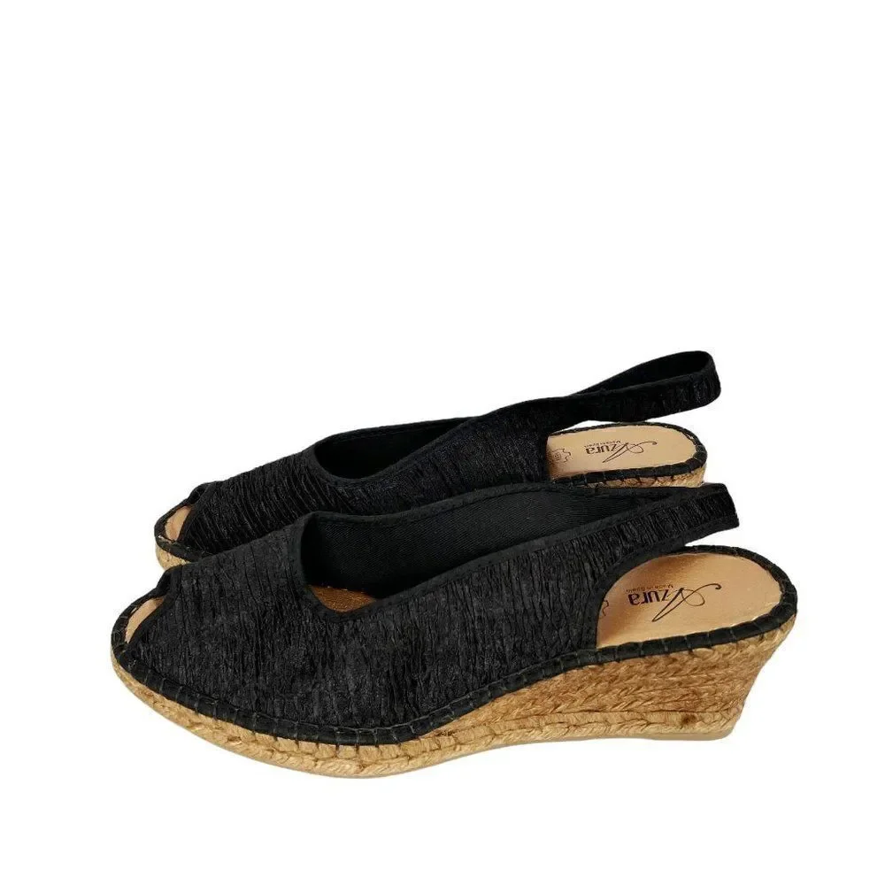 Azura by Spring Step Jeanette Espadrille Wedge Sandal in Black  EU 42/10.5-11M